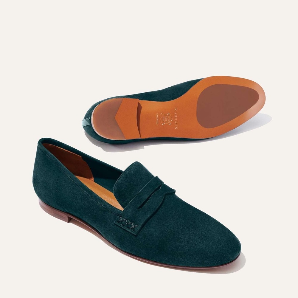 Margaux The Penny Loafer 38 Emerald Green Suede US 8